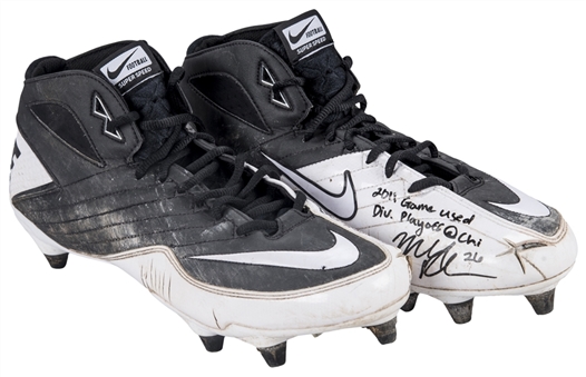 2011 Michael Robinson Playoff Game Used and Signed/Inscribed Nike Cleats (Beckett)